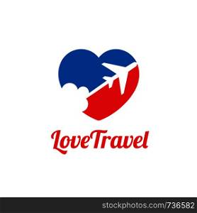 love travel, love and Airplane silhouette for transportation and travel company. Travel agency logo. Design elements.