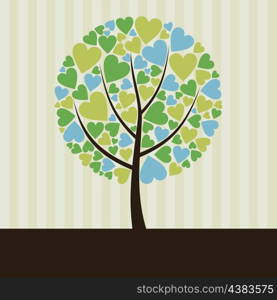 Love tree on a striped background. A vector illustration