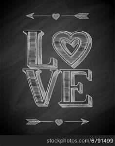 Love typographic poster. Hand drawn vector illustration.