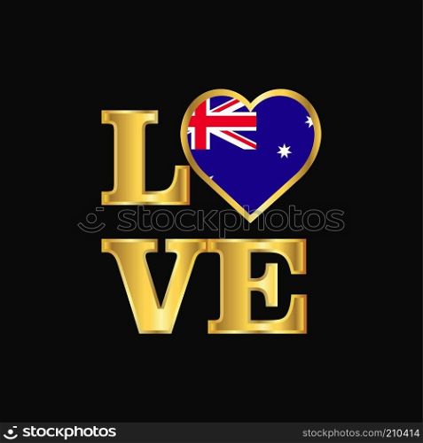 Love typography Australia flag design vector Gold lettering