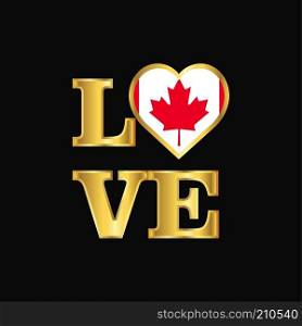Love typography Canada flag design vector Gold lettering