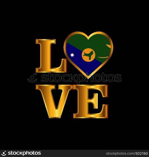 Love typography Christmas island flag design vector Gold lettering