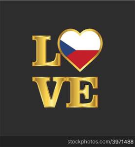 Love typography Czech Republic flag design vector Gold lettering
