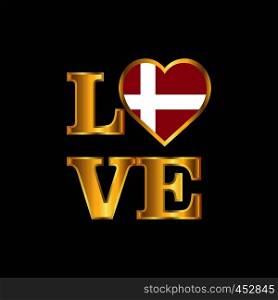 Love typography Denmark flag design vector Gold lettering