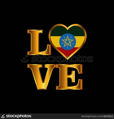 Love typography Ethiopia flag design vector Gold lettering
