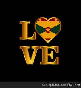 Love typography Grenada flag design vector Gold lettering
