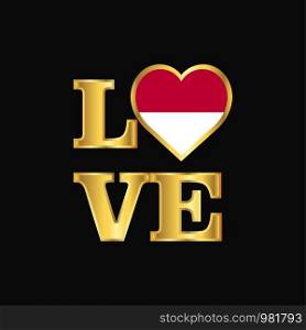 Love typography Indonesia flag design vector Gold lettering