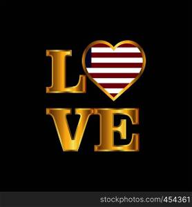 Love typography Liberia flag design vector Gold lettering