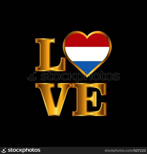 Love typography Luxembourg flag design vector Gold lettering