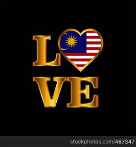 Love typography Malaysia flag design vector Gold lettering
