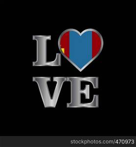 Love typography Mongolia flag design vector beautiful lettering