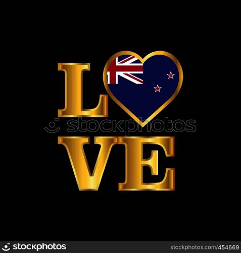 Love typography New Zealand flag design vector Gold lettering