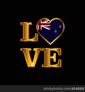 Love typography New Zealand flag design vector Gold lettering