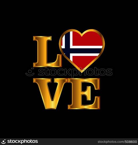 Love typography Norway flag design vector Gold lettering
