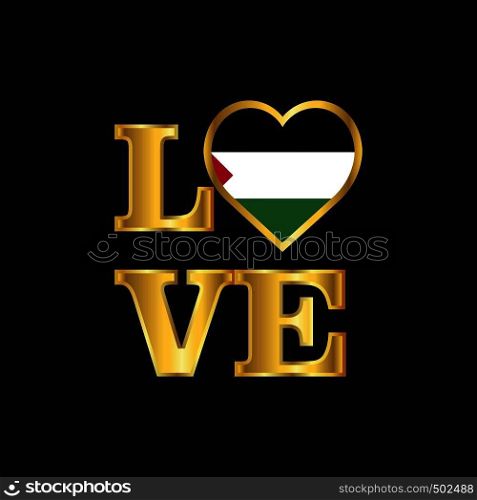Love typography Palestine flag design vector Gold lettering