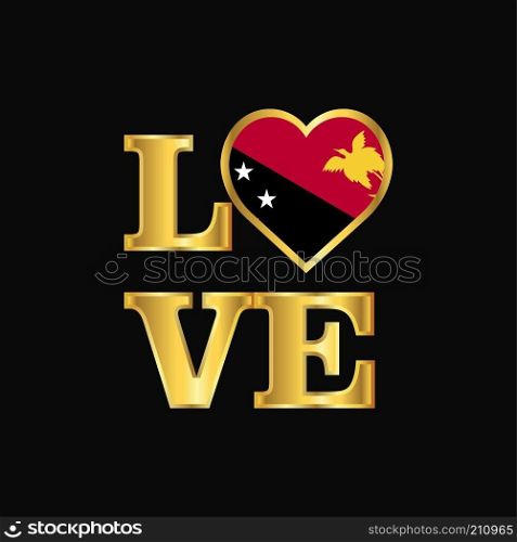 Love typography Papua New Guinea flag design vector Gold lettering