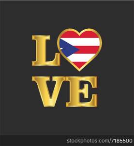 Love typography Puerto Rico flag design vector Gold lettering