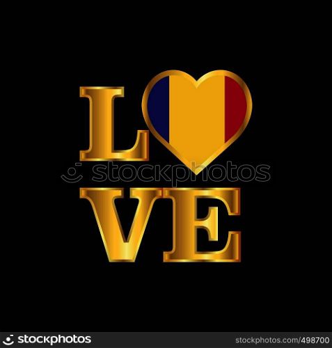 Love typography Romania flag design vector Gold lettering