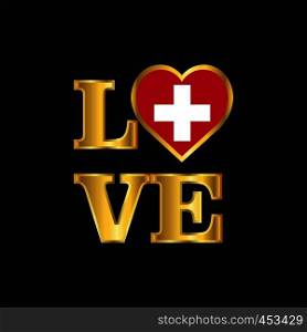Love typography Switzerland flag design vector Gold lettering