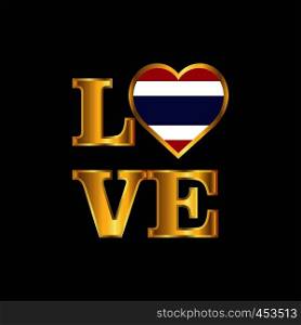 Love typography Thailand flag design vector Gold lettering