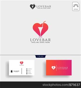 love wine, love bar minimal logo template vector illustration with business card - vector. love wine, love bar minimal logo template vector illustration