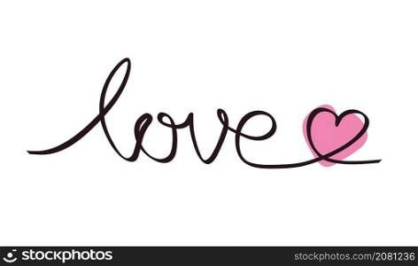 Love word letter for design banner or poster hand drawing with romantic pink heart symbol