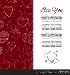 Love you background or card with doodle hearts. Vector illustration. Love you background or card with doodle hearts