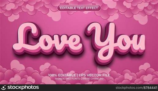 Love you editable text effect with hearts. Love you editable text effect in modern 3d style