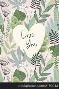 Love you. Floral design concept for Valentines Day and other use. Flower illustration.. Love you. Floral design concept for Valentines Day and other use.