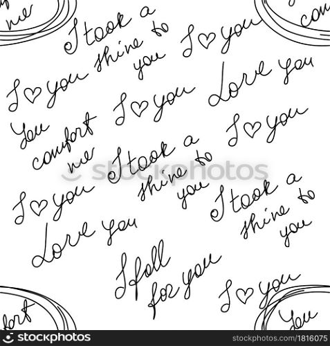 love you hearts romantic pattern illustration isolated on white. black and white seamless pattern. love you hearts romantic pattern on white background. black and white seamless pattern for wallpaper, textiles, packaging, scrapbooking, foil stamping.