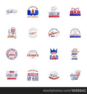 Love You Papa Card Design for Happy Fathers Day Typography Collection 16 Blue and red Design. Editable Vector Design Elements