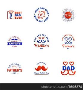 Love You Papa Card Design for Happy Fathers Day Typography Collection 9 Blue and red Design. Editable Vector Design Elements