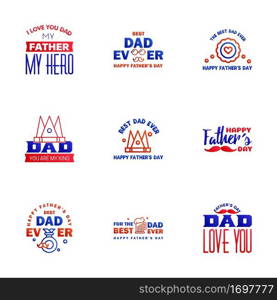 Love You Papa Card Design for Happy Fathers Day Typography Collection 9 Blue and red Design. Editable Vector Design Elements