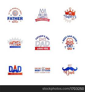 Love You Papa Card Design for Happy Fathers Day Typography Collection 9 Blue and red Design. Editable Vector Design Elements