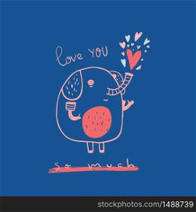 Love you So Much greeting card with cute cartoon elephant. Valentine Day Love poster concept. Kissing character.. Love you So Much greeting card with cute cartoon elephant. Valentine Day Love poster concept. Kissing character