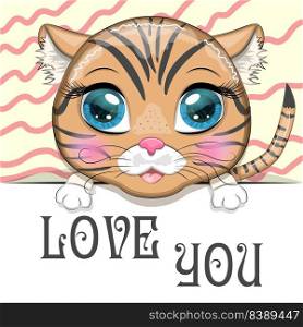 Love you valentine’s day greeting card with animal. Cute hero with beautiful eyes, expressive.. Love you valentine’s day greeting card with animal. Cute hero with beautiful eyes, expressive