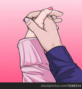 Lovely action Male and female hands Shake hands to represent love Illustration vector On pop art comics style Abstract background
