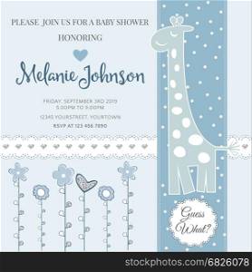Lovely baby shower card template with silver glittering details, vector format
