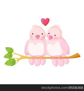 Lovely birds couple on a branch. Romantic characters concept. Stock vector illustration isolated on white background in flat cartoon style.. Lovely birds couple on a branch. Romantic characters concept.
