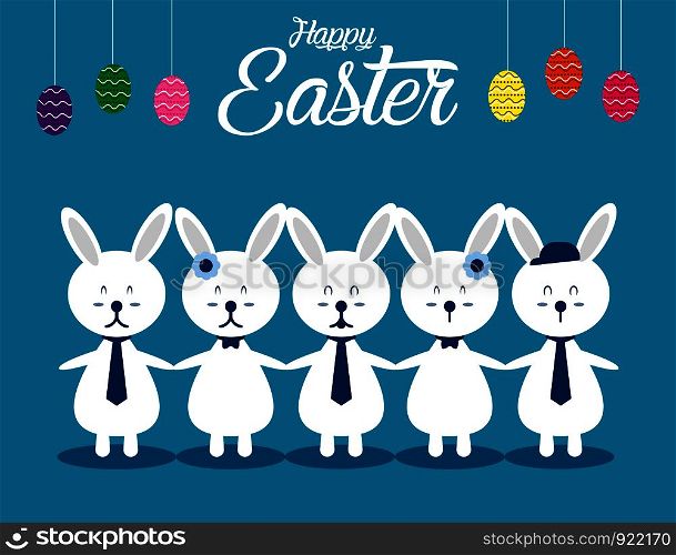 Lovely easter bunnies set. Concept easter illustration. Vector cartoon character and abstract.