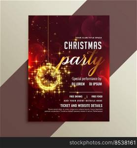 lovely golden sparkles shiny christmas party flyer template