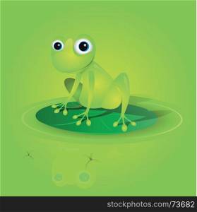 Lovely Green Frog On A Waterlily. Illustration of a lovely green frog standing on a waterlily vector without transparency