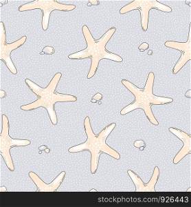Lovely hand drawn seamless pattern with sea creatures in cartoon style. Perfect design for packaging, gift wrap, wallpapers, fabric, scrapbooking paper and any type of printed products.