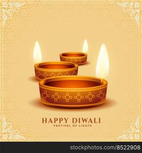 lovely happy diwali realistic diya card design