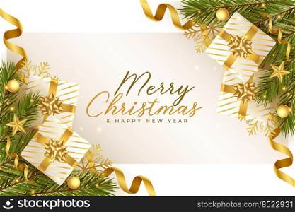 lovely merry christmas golden and white realistic greeting design