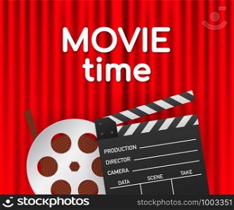 Lovely movie time concept layout with film projector and text area with sample title in retro western font. Vector stock illustration.. Lovely movie time concept layout with film projector and text area with sample title in retro western font. Vector illustration.