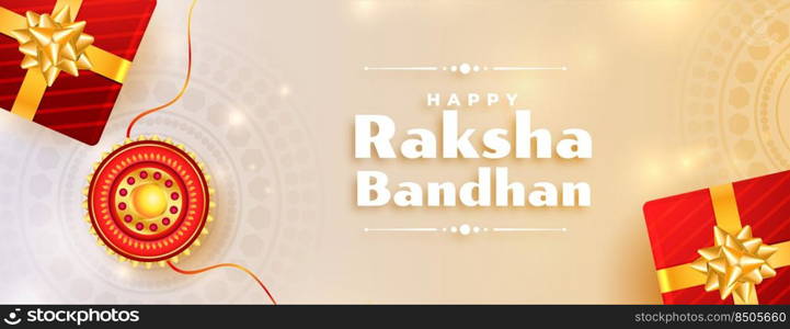 lovely raksha bandhan banner with gifts and rakhi