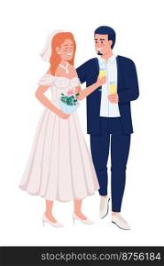 Lovely smiling couple in elegant attire semi flat color vector characters. Editable figures. Full body people on white. Simple cartoon style illustration for web graphic design and animation. Lovely smiling couple in elegant attire semi flat color vector characters