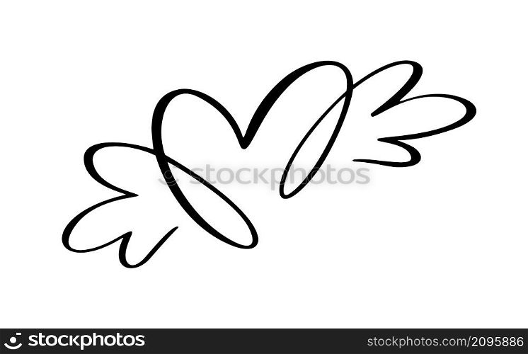 Lover icon vector calligraphic heart with wings. Hand drawn valentine day calligraphy logo. Decor for greeting card, mug, photo overlays, t-shirt print, flyer, poster design.. Lover icon vector calligraphic heart with wings. Hand drawn valentine day calligraphy logo. Decor for greeting card, mug, photo overlays, t-shirt print, flyer, poster design