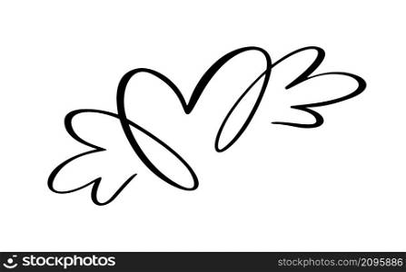 Lover icon vector calligraphic heart with wings. Hand drawn valentine day calligraphy logo. Decor for greeting card, mug, photo overlays, t-shirt print, flyer, poster design.. Lover icon vector calligraphic heart with wings. Hand drawn valentine day calligraphy logo. Decor for greeting card, mug, photo overlays, t-shirt print, flyer, poster design